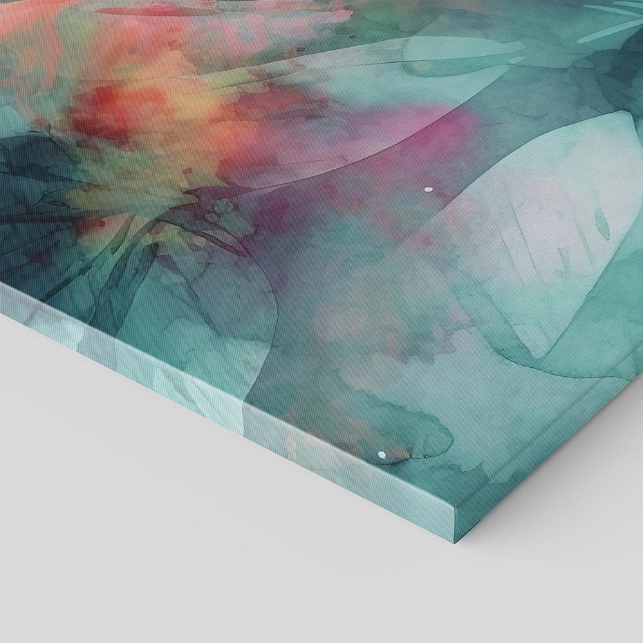 Obraz na płótnie 50x70 - Subtelne Zielone - pastelowe zielone liście, róż