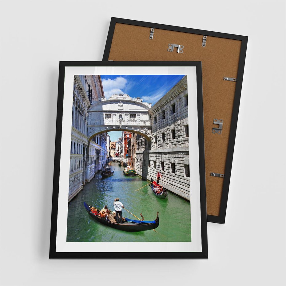 Plakat w ramie 50x70 - Romantyczna gondola w Wenecji - Wenecja, gondola - rama czarna