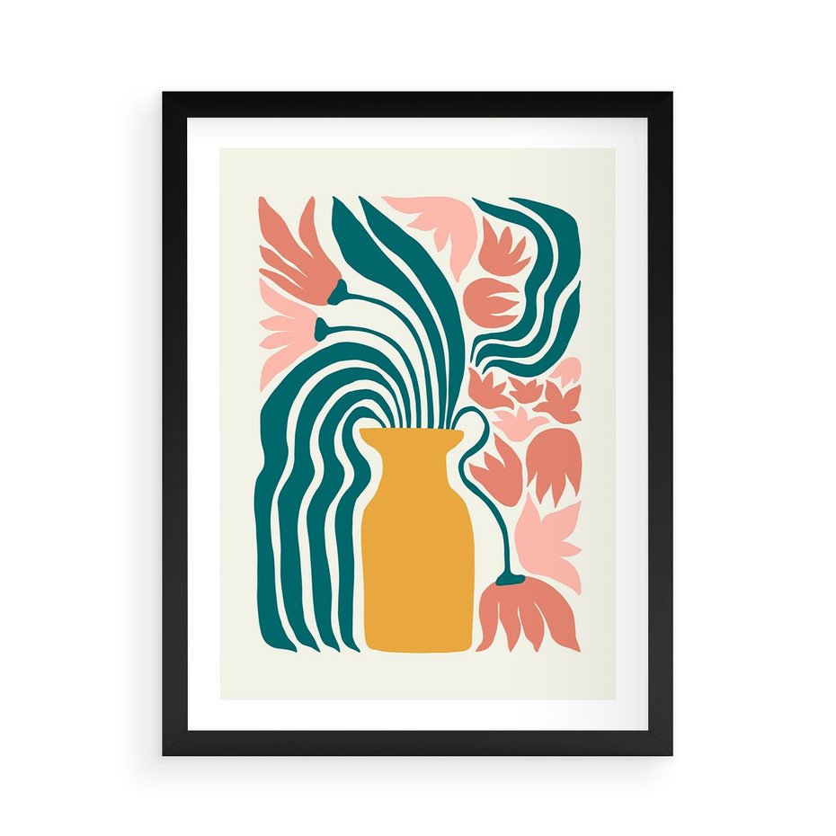 Plakat w ramie 50x70 - Kolorowe Pasmo - abstrakcyjne kwiaty w wazonie, pdastelowe kolory - rama czarna