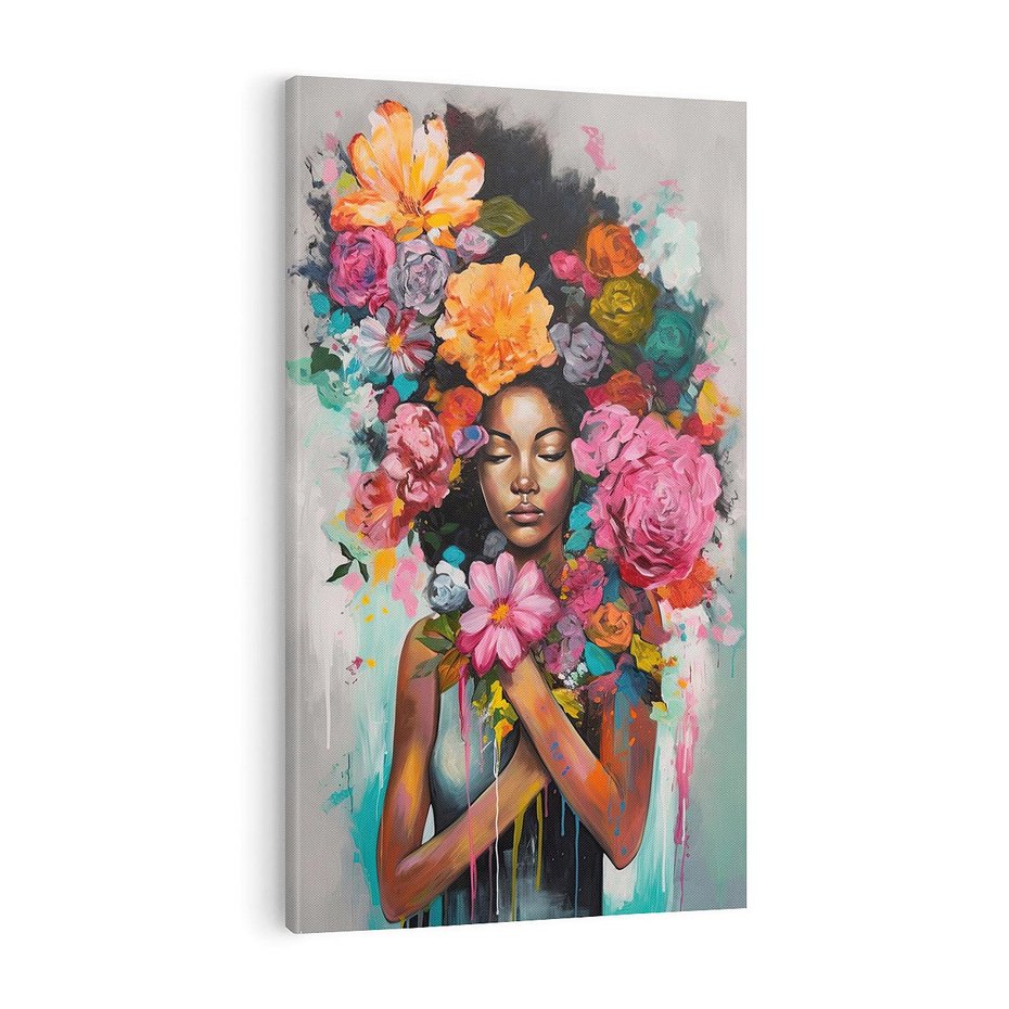 Obraz na płótnie 70x100 - Z Głową w Kwiatach - obraz olejny, sztuka nowoczesna