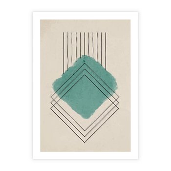 Plakat bez ramy 50x70 - Impresje Przestrzeni - akwarelowa plama, geometryczne szkicowane kształty