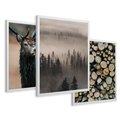 Zestaw obrazy w ramie 30x40 galeria - Jeleń, las, drzewa, boho, skandynawski - rama biała