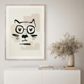 Plakat w ramie 30x40 - Minimalistyczny Kot: Czarna Kreska - kot, grafika - rama drewno
