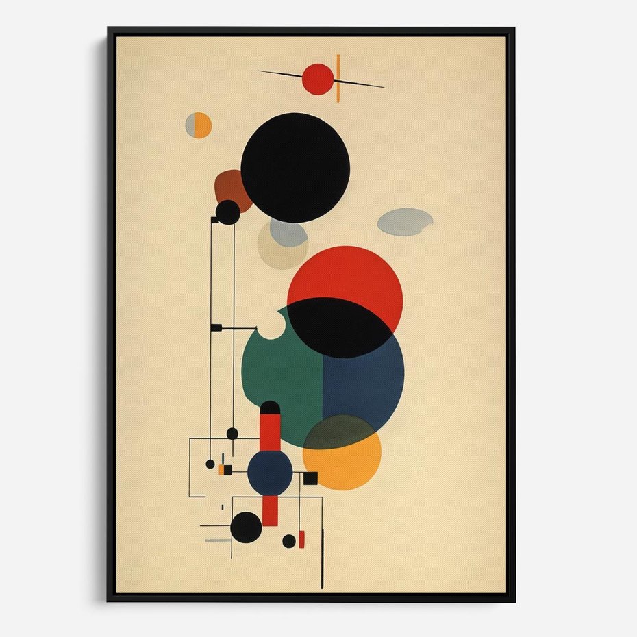 Obraz w ramie 70x100 - Migocące Impresje Odniesień - abstrakcyjna geometryczna kompozycja, koła linie - rama czarna