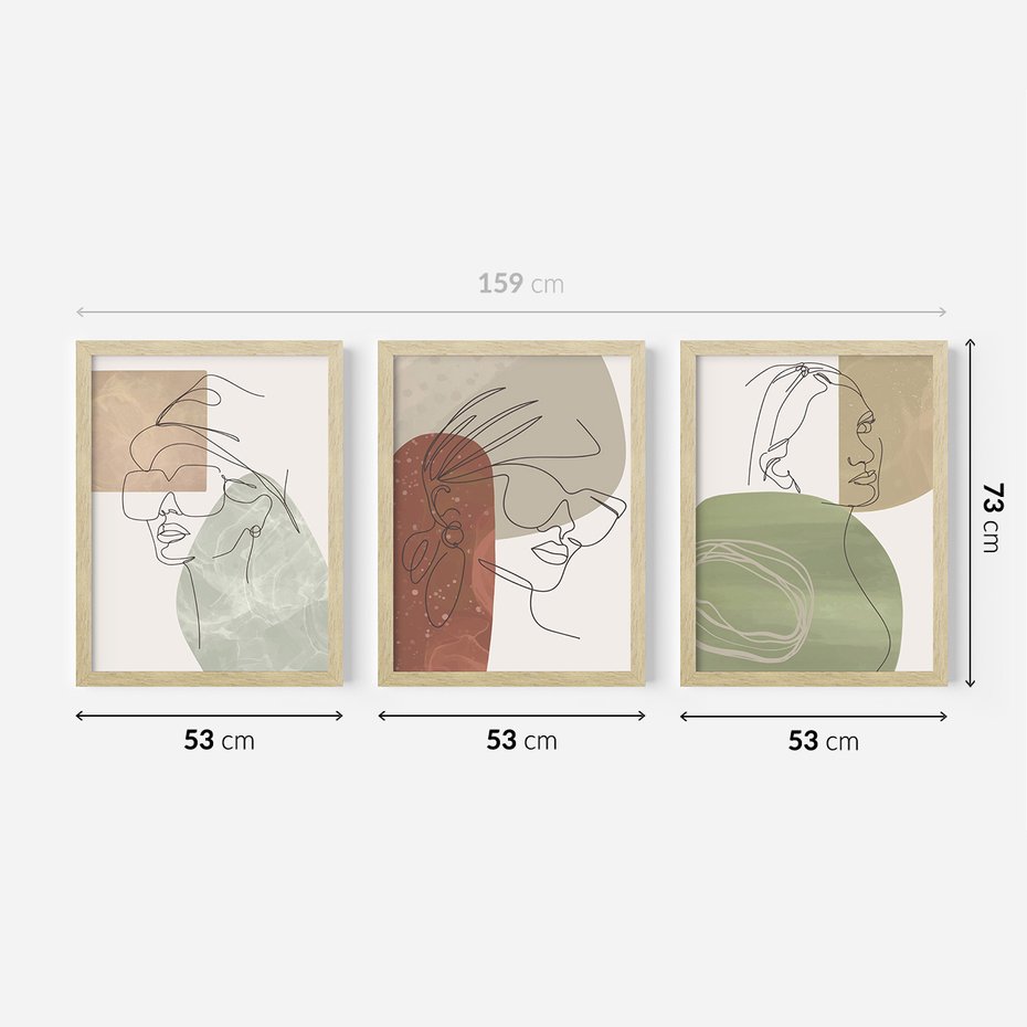Zestaw obrazy w ramie 50x70 galeria - Twarze, kobiet, nowoczesne, boho - rama drewno