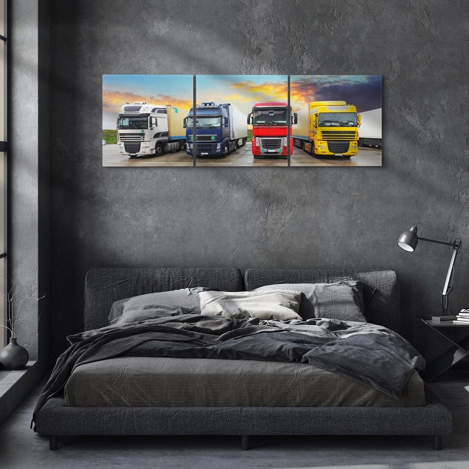 Obraz na płótnie 150x50 - Tiry i samochody w ruchu - ciężarówki, tiry
