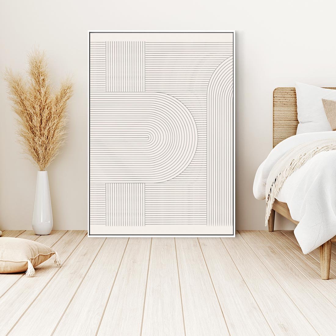 Obraz w ramie 70x100 - Geometryczna Elegancja Mid Century - mid century, minimalizm - rama biała