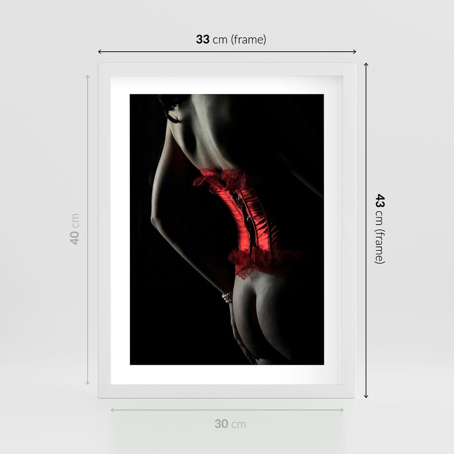 Plakat w ramie 30x40 - Piękno i Siła - akt, kobieta - rama biała