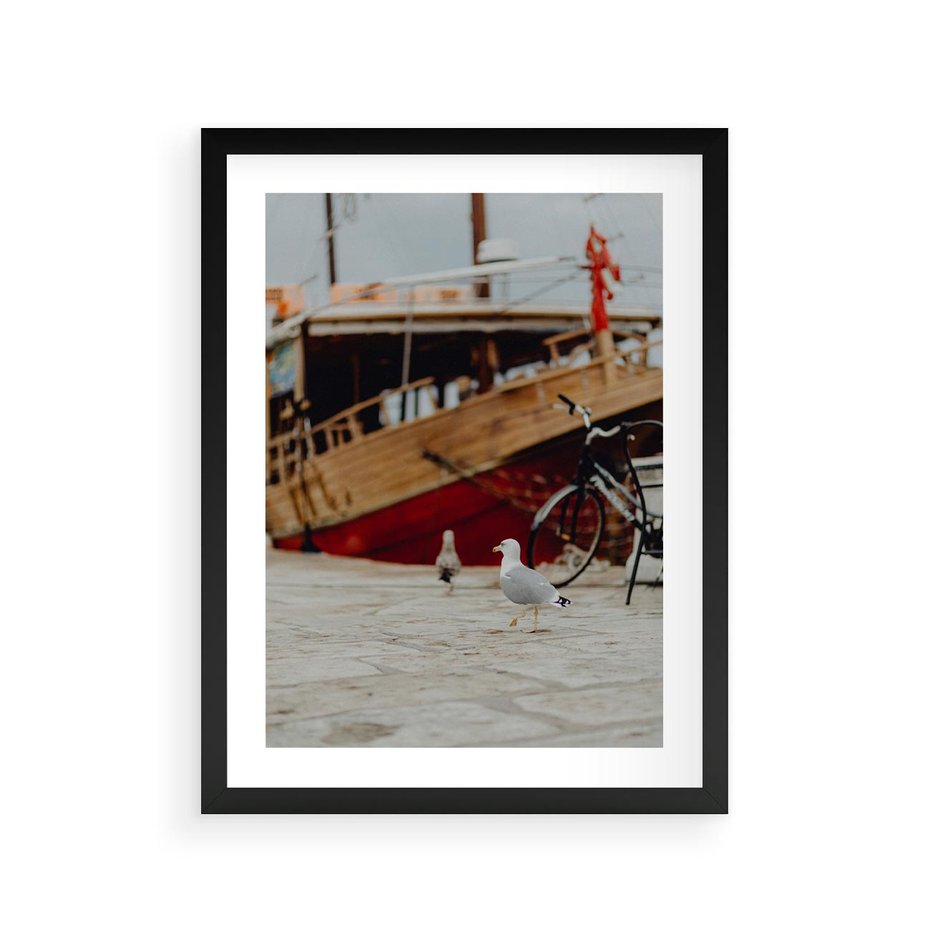 Plakat w ramie 30x40 - Przygoda na Horyzoncie - port, statek - rama czarna