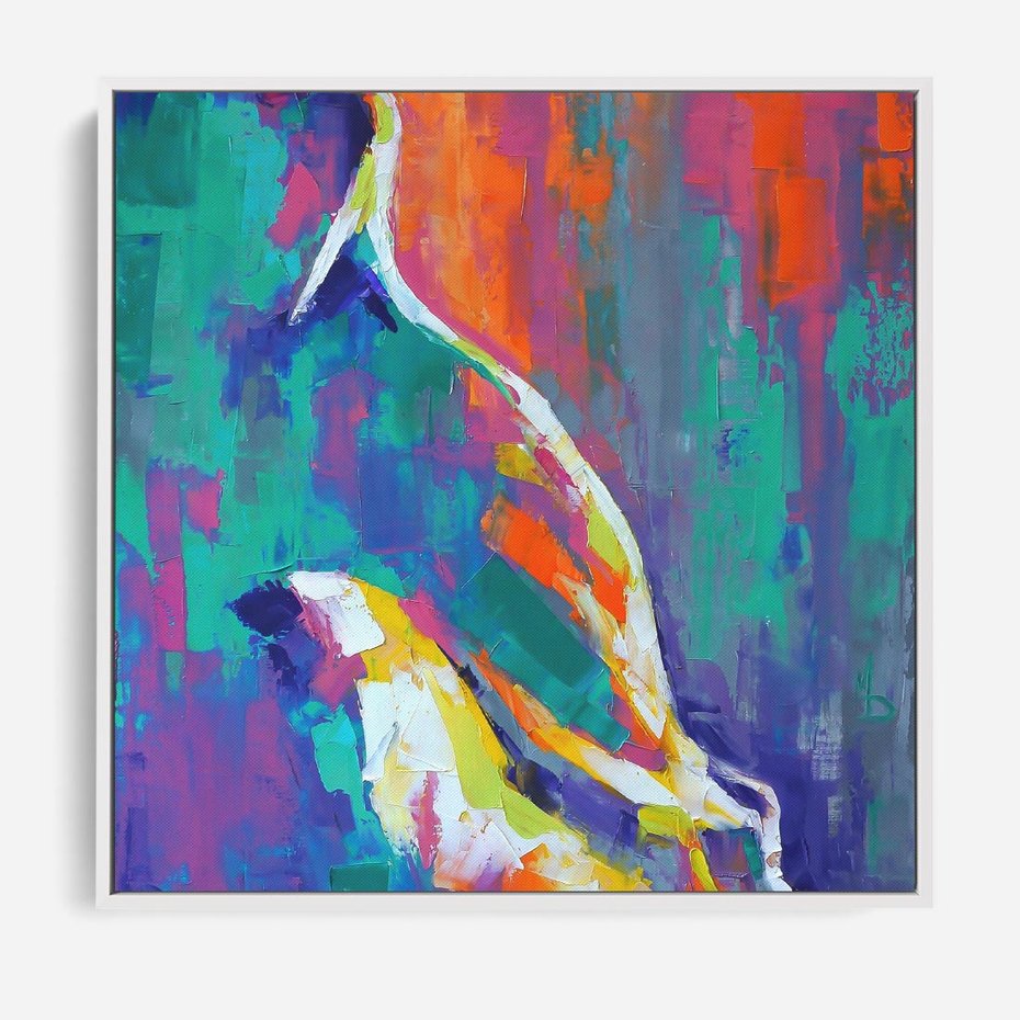 Obraz w ramie 50x50 - Olejne Wibrujące Emocje - abstrakcyjny obraz, różne kolorowe maźnięcia pędzla - rama biała