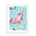 Plakat w ramie 50x70 - Lekkość W Ruchu - delfin, akwarela - rama biała