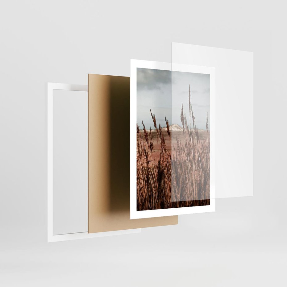Plakat w ramie 50x70 - Wysokie Trawy w Górskim Krajobrazie - suche trawy, wysokie trawy - rama biała