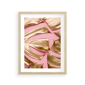 Plakat w ramie 50x70 - Przyjemność w Naturze - złote, liście - rama drewno