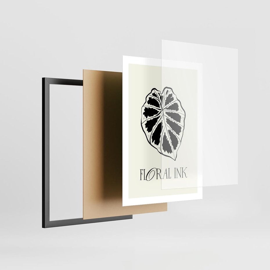 Plakat w ramie 50x70 - Zapisane na liściach wspomnienia - liść, czarny kontur na jasnym tle - rama czarna