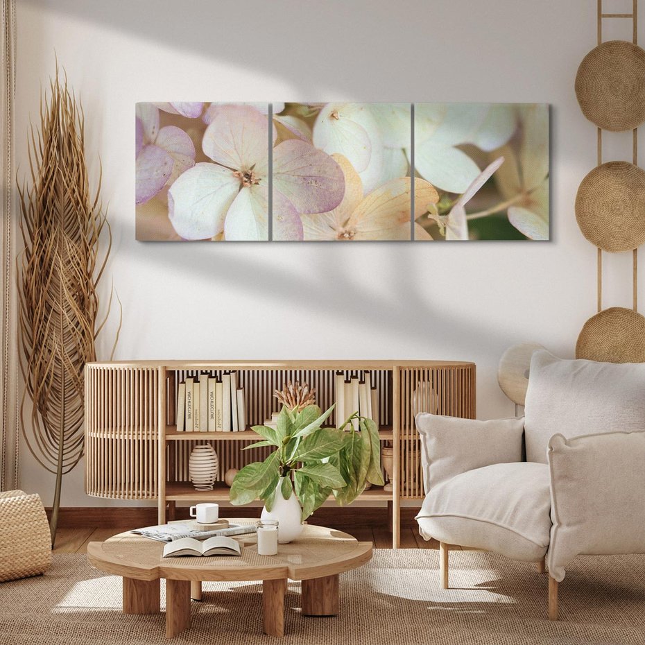 Obraz na płótnie 120x40 - Kwiatowy taniec - kwiaty, hortensje