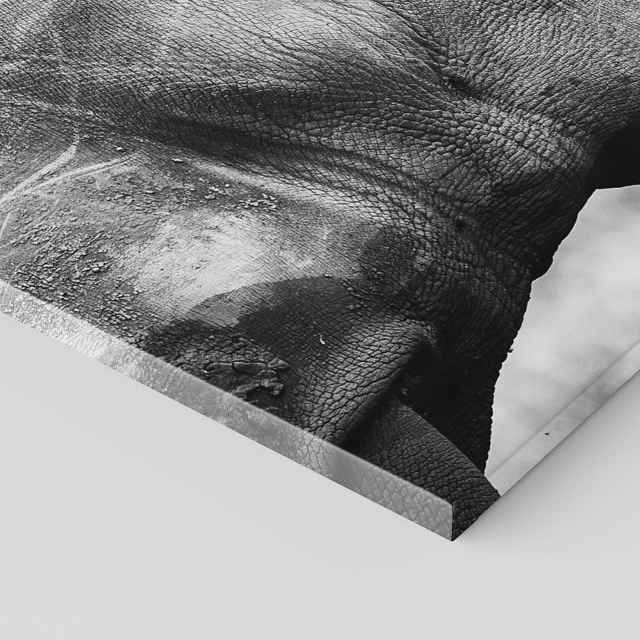 Obraz na płótnie 120x80 - Potęga Afryki - czarno biała fotografia, zbliżenie na postać nosorożca