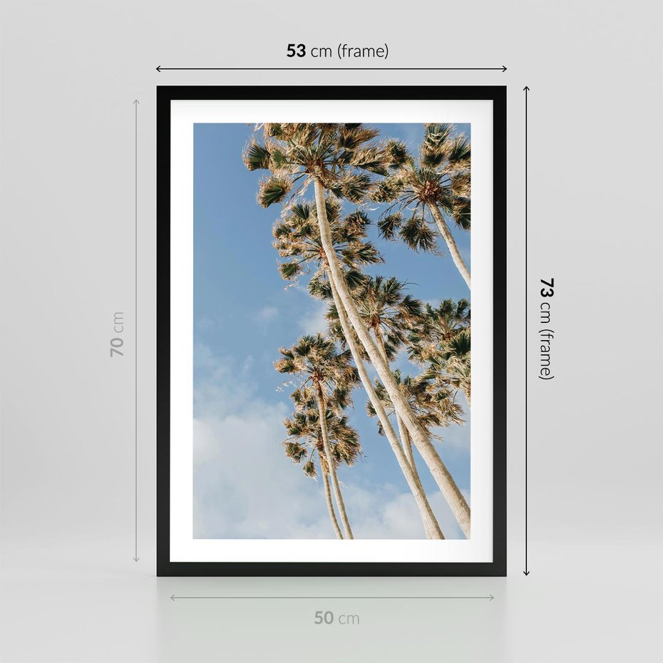 Plakat w ramie 50x70 - Pod Niebem Palmy - palmy na niebieskim niebie - rama czarna