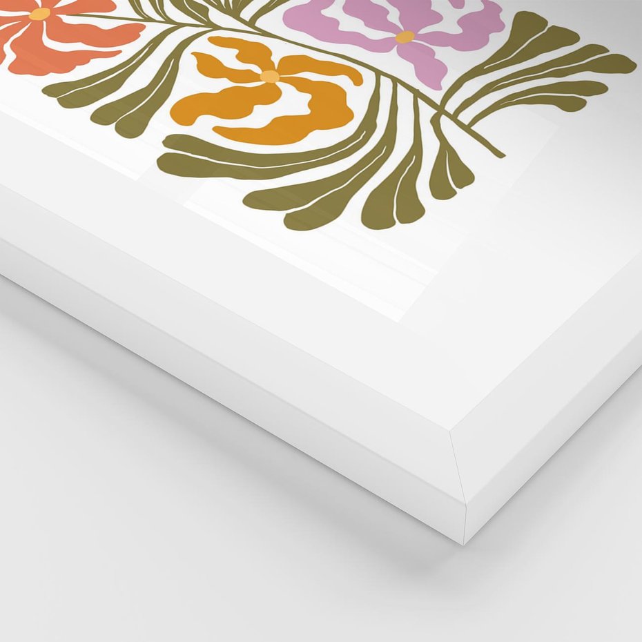 Plakat w ramie 50x70 - Rozplątane Wizje - abstrakcyjne kolorowe kwiaty, minimlizm - rama biała