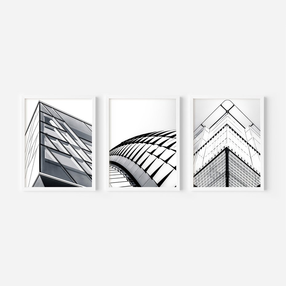 Zestaw obrazy w ramie 30x40 galeria - Architemtura, czarno, białe, fotografie - rama biała