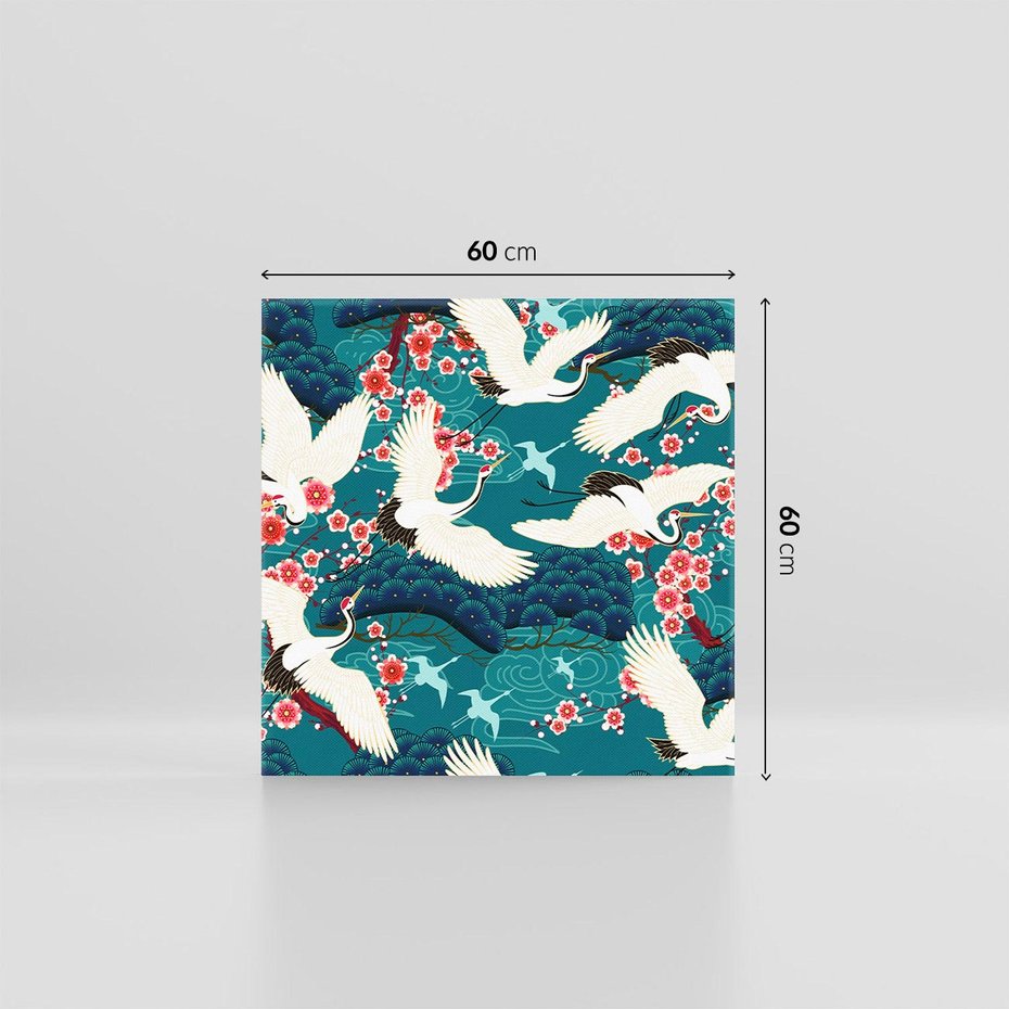 Obraz na płótnie 60x60 - Żurawie Wachlarze - orientalne japońskie żurawie, grafika