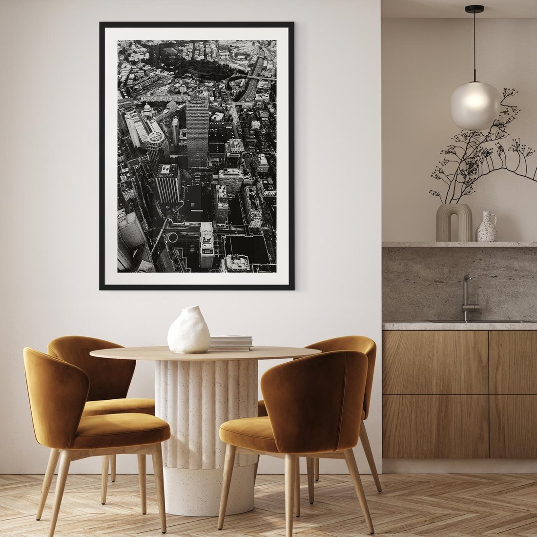 Plakat w ramie 50x70 - Kontrastujące miasto - miasto, biało - rama czarna