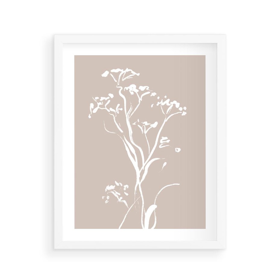 Plakat w ramie 40x50 - Harmonijne Mini Boho - minimalistyczny delikatny obraz, beżowe odcienie - rama biała