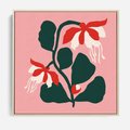 Obraz w ramie 50x50 - Migotliwa Kreatywność - abstrakcyjne kwiaty, różowe tło - rama drewno