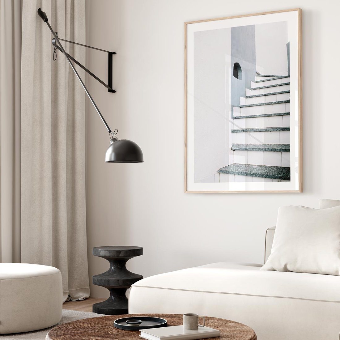 Plakat w ramie 50x70 - Schody ku Urokowi Wyspy - schody, santorini - rama drewno