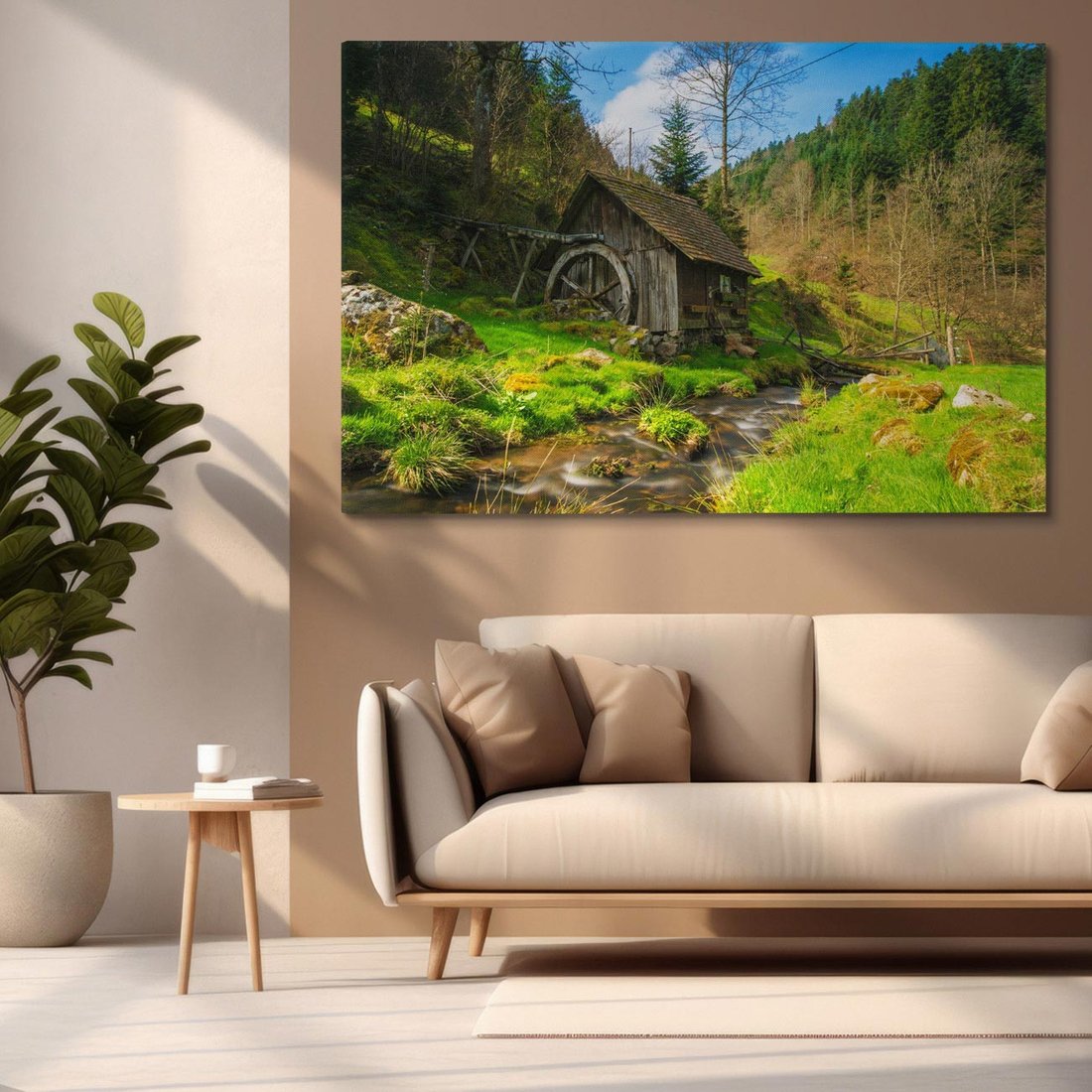 Obraz na płótnie 120x80 - Urok górskiego domku nad strumykiem - domek, góry