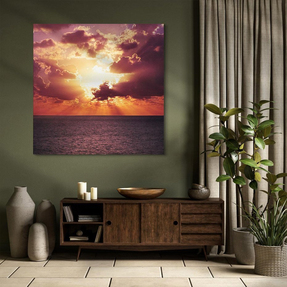 Obraz na płótnie 50x50 - Słońce i chmury nad morzem - słońce, chmury