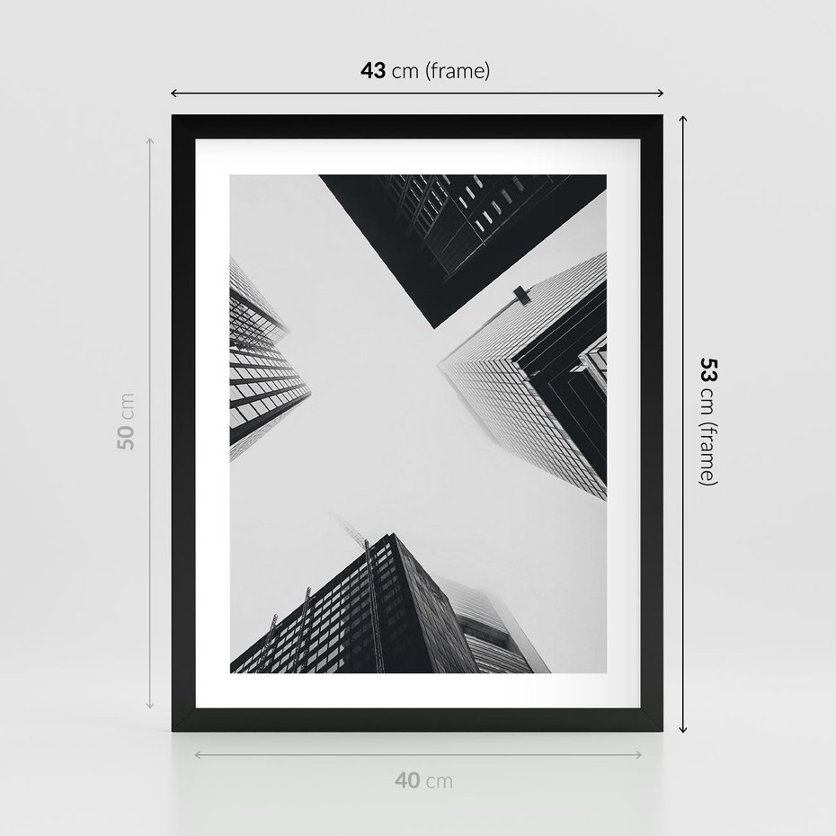 Plakat w ramie 40x50 - Nowoczesna Dynamika - perspektywa, wieżowce - rama czarna