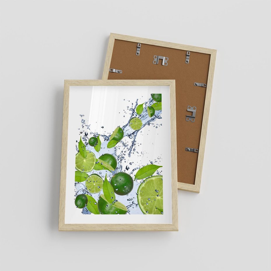 Plakat w ramie 30x40 - Cytrusowa Świeżość - limonki, cytryny - rama drewno
