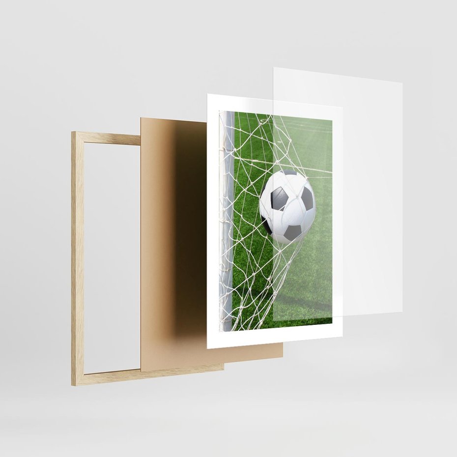 Plakat w ramie 30x40 - Namiętność Piłki i Gola - piłka nożna, gol - rama drewno