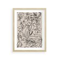 Plakat w ramie 30x40 - Kobiecy Portret Duszy - beżowe tło, czarny szkic nowoczesnych kwiatów - rama drewno