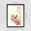 Plakat w ramie 30x40 - Kwiatowe Zanurzenie - japońska sztuka, ptak - rama czarna