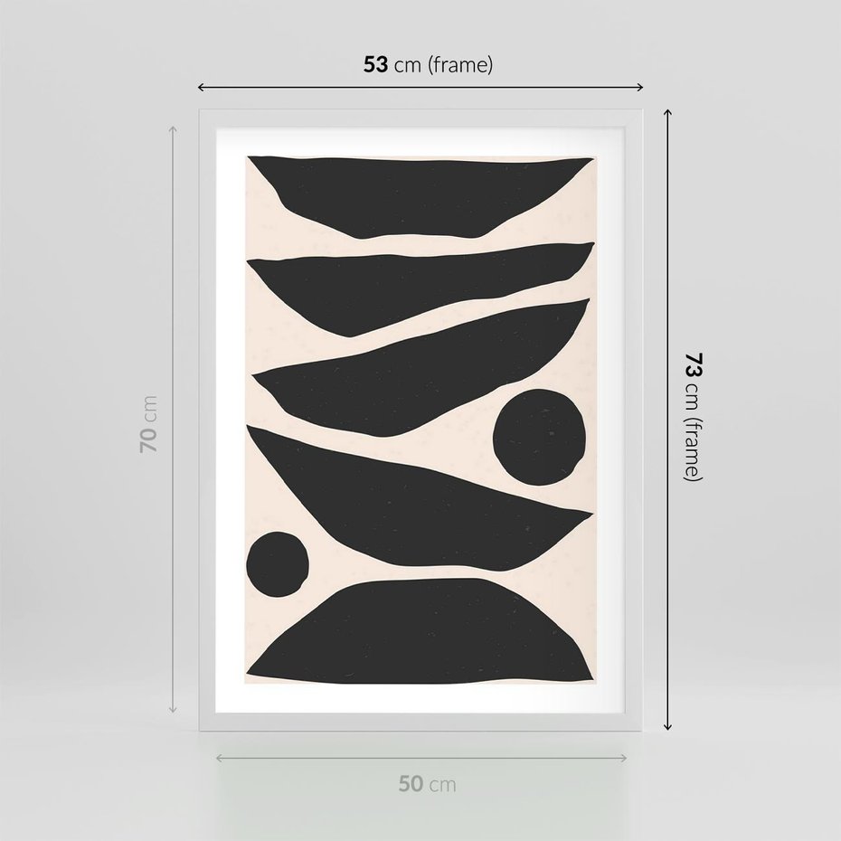 Plakat w ramie 50x70 - Modernistyczna Abstrakcja w Czerni i Bieli - abstrakcja, czarno biała grafika - rama biała