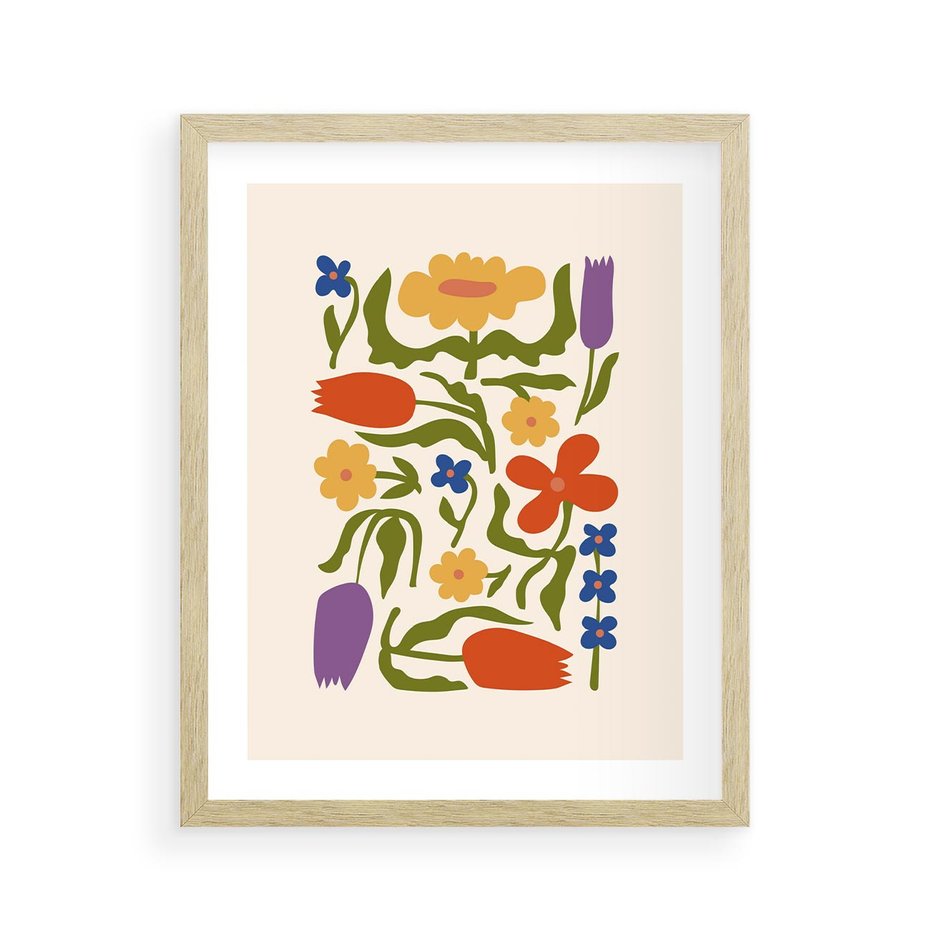 Plakat w ramie 40x50 - Minimalistyczna Harmonia - kwiaty, sztuka nowoczesna - rama drewno