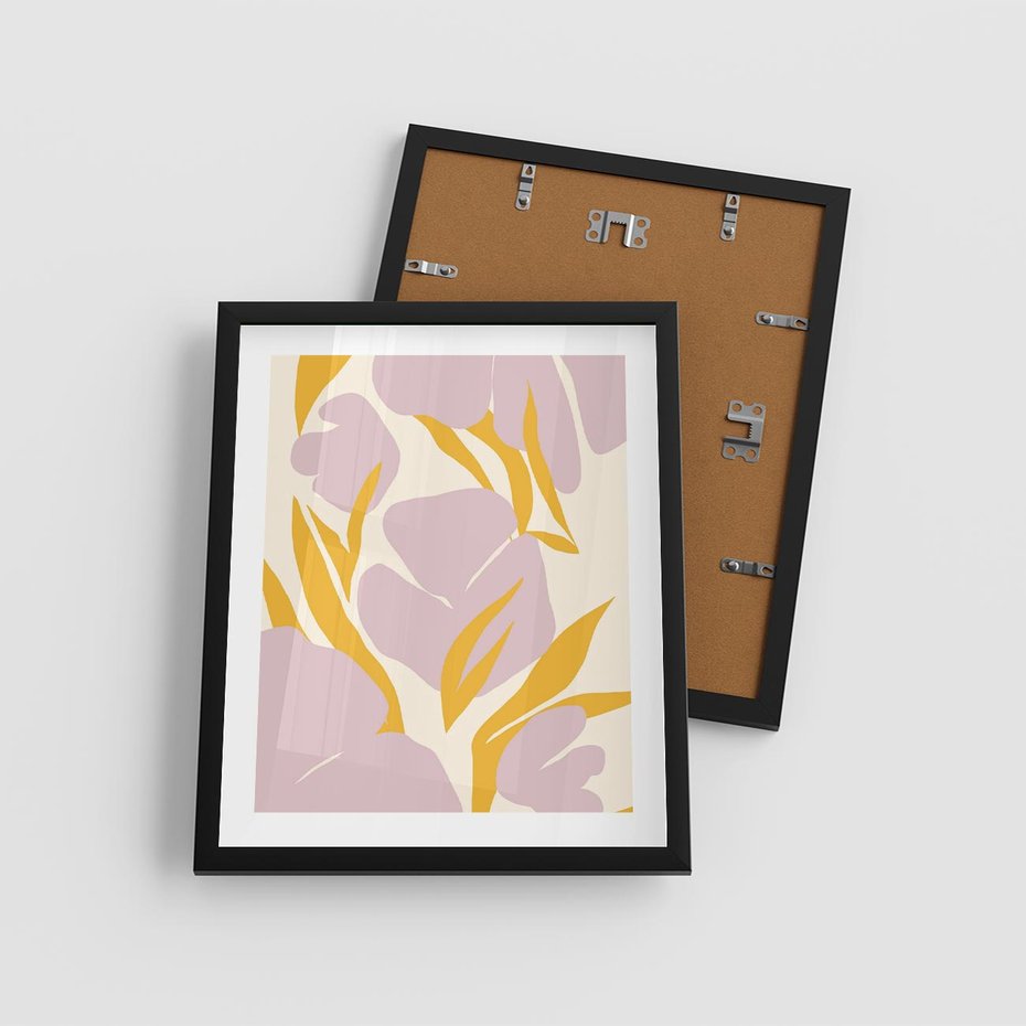 Plakat w ramie 40x50 - Migocące Wibracje - abstrakcyjne kwiaty, pastelowe kolory - rama czarna