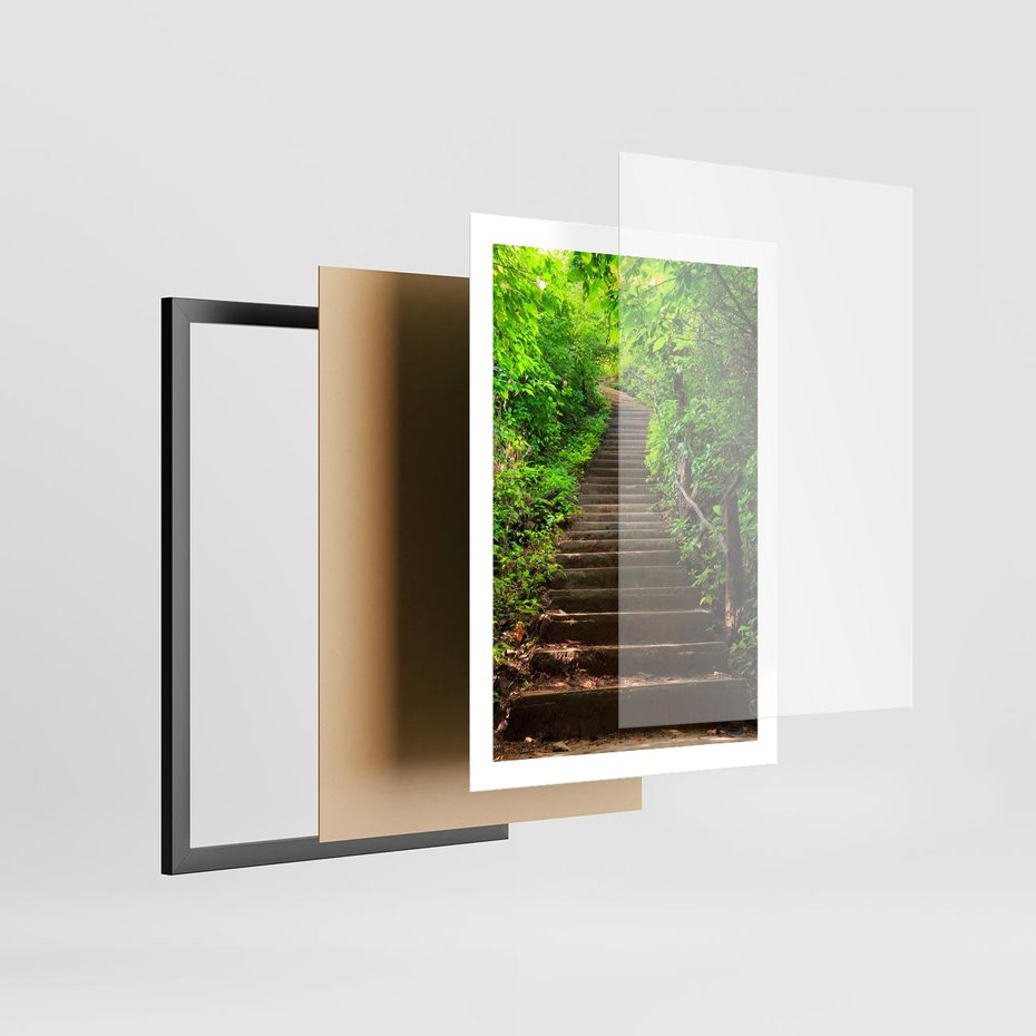 Plakat w ramie 50x70 - Lasowa ścieżka pełna tajemnic - ścieżka, schody - rama czarna
