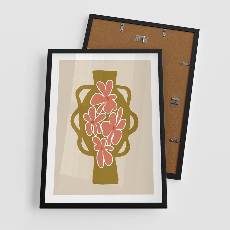 Plakat w ramie 50x70 - Rozbijające Formy - abstrakcyjny plakat, kwiaty na wazonie - rama czarna