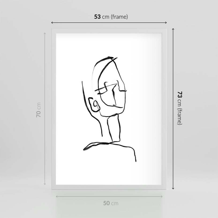 Plakat w ramie 50x70 - Migotliwe Widzenia - szkic twarzy, minimalistyczny niewyraźny - rama biała