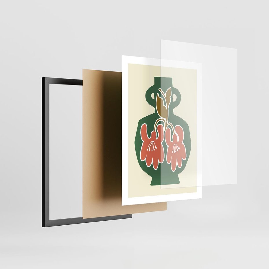 Plakat w ramie 50x70 - Kreatywne Impulsy - boho styl, wazon - rama czarna