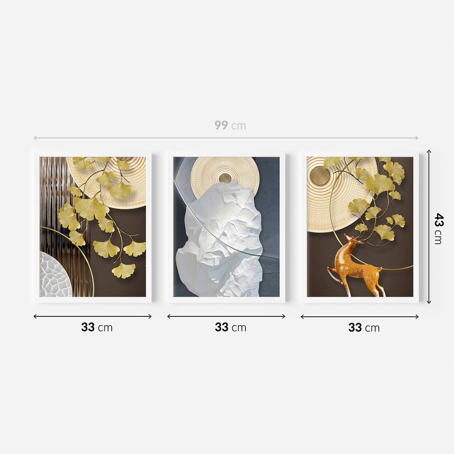 Zestaw obrazy w ramie 30x40 galeria - Japońskie, liście, abstrakcja, nowoczesny - rama biała