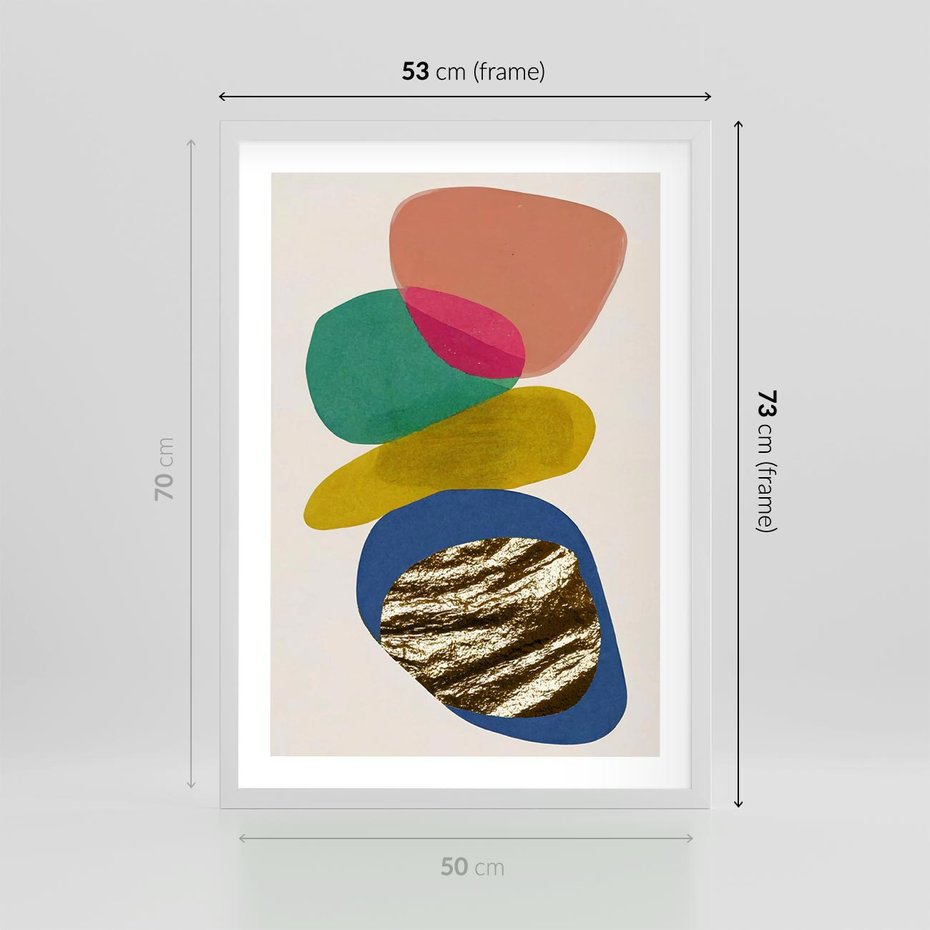 Plakat w ramie 50x70 - Kolorowe Przenikanie Kształtów - abstrakcyjne formy, obraz olejny - rama biała