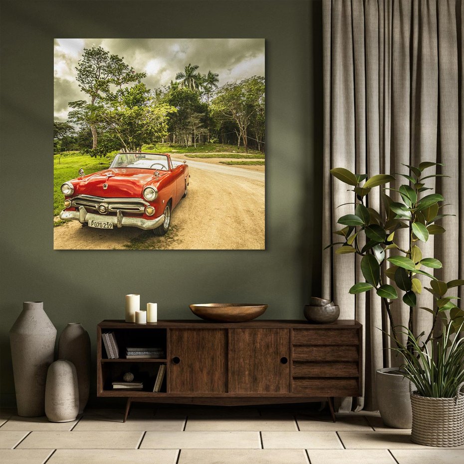Obraz na płótnie 30x30 - Retro Samochód w Kubańskiej Opowieści - samochód, retro