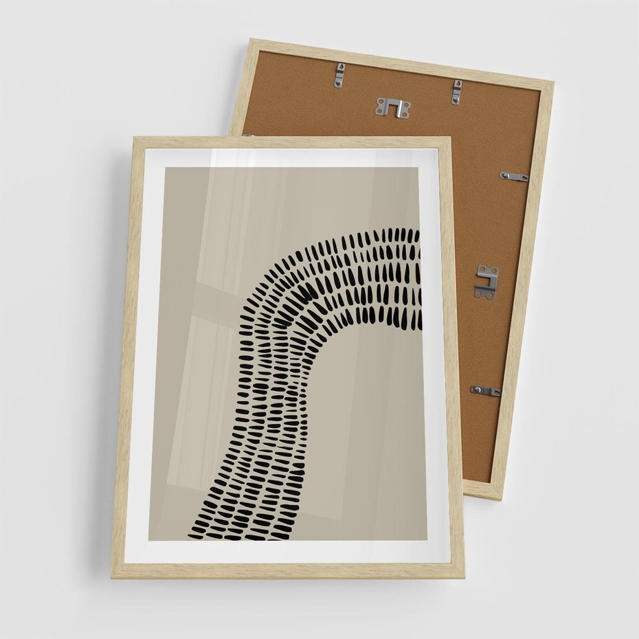 Plakat w ramie 50x70 - Migotliwa Innowacyjna Ekspresja - boho plakat, czarne kropki kreski - rama drewno