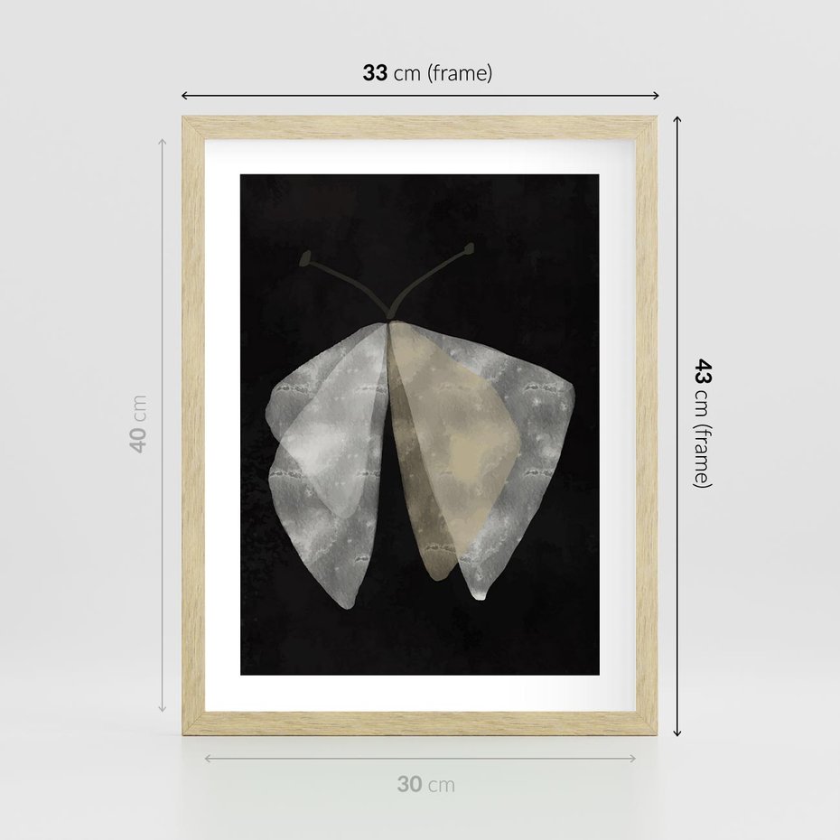 Plakat w ramie 30x40 - Obce Powidoki - abstrakcyjna ćma, mroczna atmosfera - rama drewno