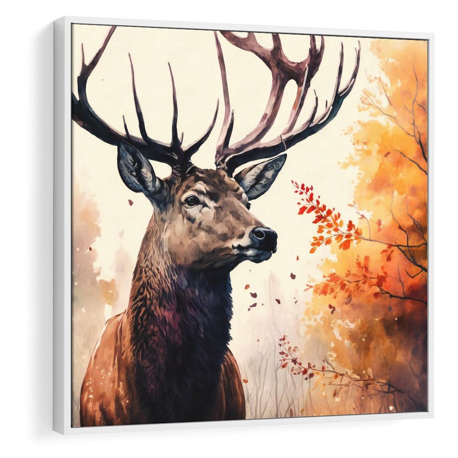 Obraz w ramie 50x50 - Jesienny Monarcha Lasu - grafika komputerowa, na podstawie obrazu - rama biała