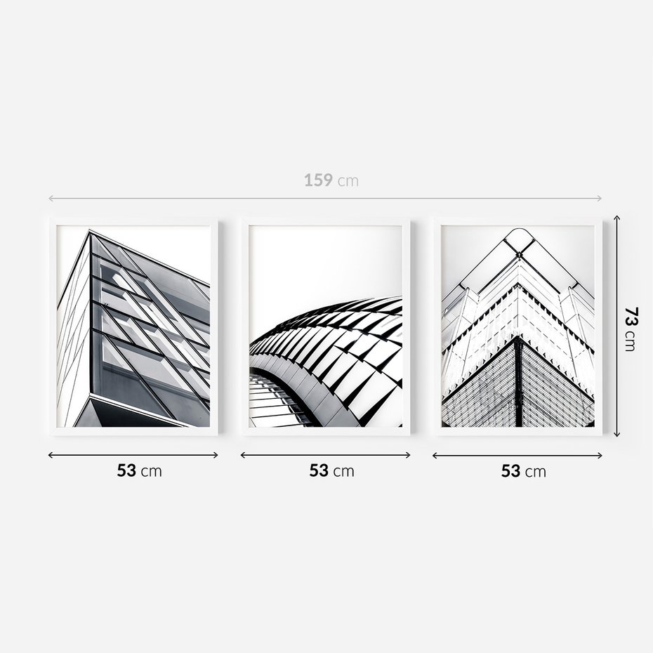 Zestaw obrazy w ramie 50x70 galeria - Architemtura, czarno, białe, fotografie - rama biała