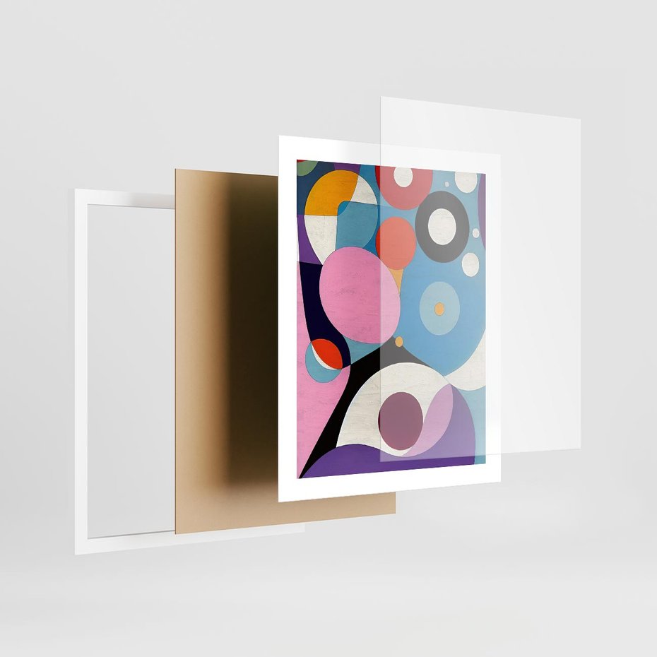 Plakat w ramie 40x50 - Kolorowe Ulotności - abstrakcyjny obraz olejny, żywe kolory - rama biała